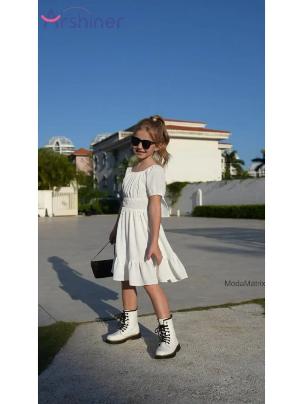 Girls Tie Back Off Shoulder Ruffle Hem A-Line Party Dress